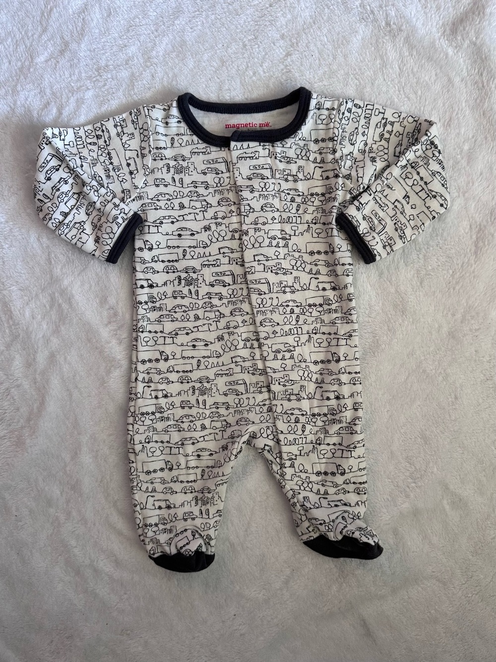 Magnetic Me White One-Piece with Black Trim and Doodle Print